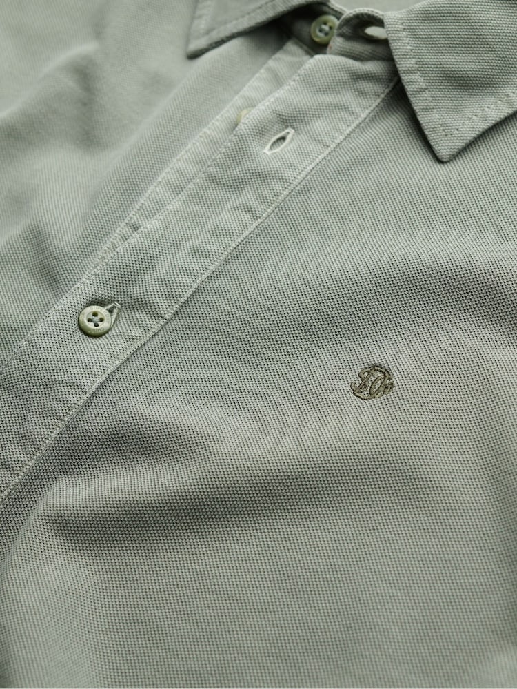 Superdry Green Vintage Destroy Pique Long Sleeve 100% Cotton Shirt - Image 5 of 5