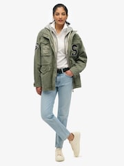 Superdry Green Jersey Hooded Embroidered Military Jacket - Image 3 of 7