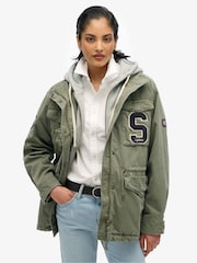 Superdry Green Jersey Hooded Embroidered Military Jacket - Image 4 of 7