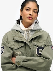 Superdry Green Jersey Hooded Embroidered Military Jacket - Image 5 of 7