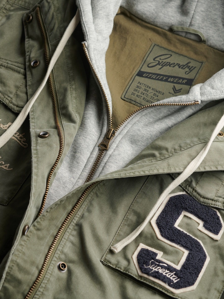 Superdry Green Jersey Hooded Embroidered Military Jacket - Image 7 of 7
