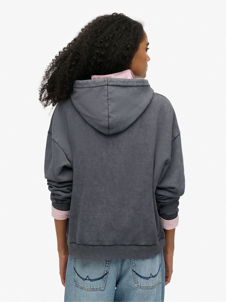 Superdry Grey Relaxed Vintage Logo Metallic Hoodie - Image 2 of 6