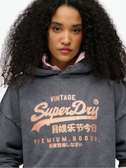 Superdry Grey Relaxed Vintage Logo Metallic Hoodie - Image 4 of 6
