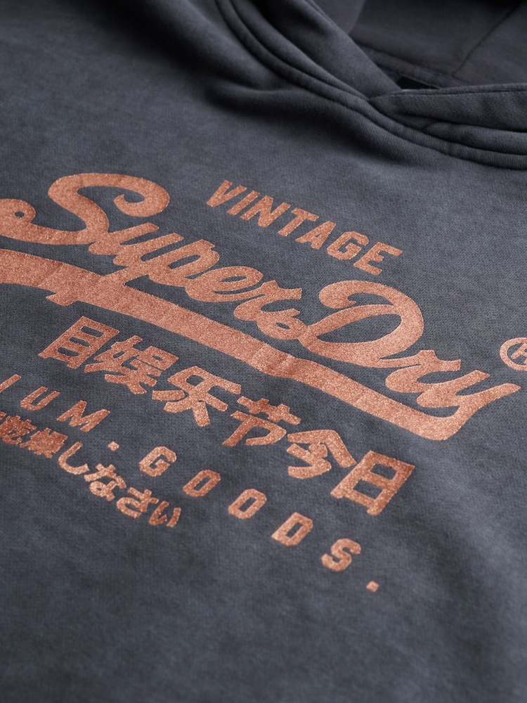 Superdry Grey Relaxed Vintage Logo Metallic Hoodie - Image 6 of 6