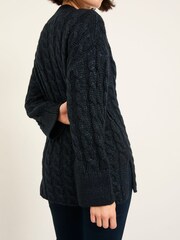 FatFace Maeve Dark Navy Cable Knitted Sparkle Jumper - Image 2 of 7