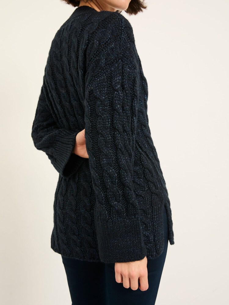 FatFace Maeve Dark Navy Cable Knitted Sparkle Jumper - Image 2 of 7