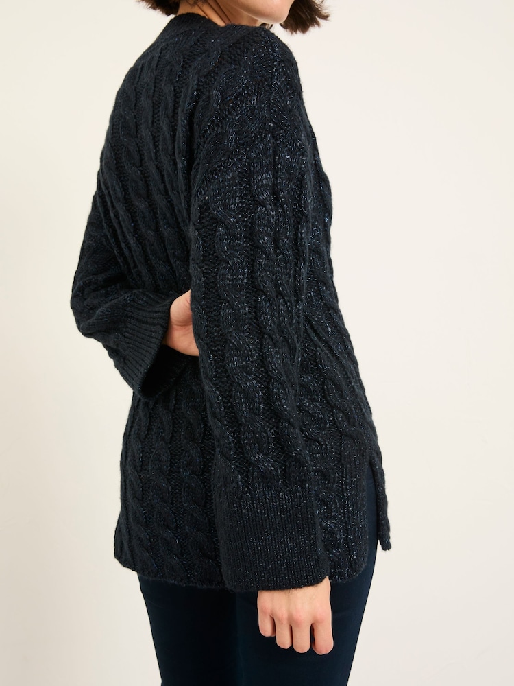 FatFace Maeve Dark Navy Cable Knitted Sparkle Jumper - Image 2 of 7 FatFace Maeve Dark Navy Cable Knitted Sparkle Jumper - Image 2 of 7