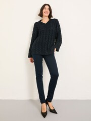 FatFace Maeve Dark Navy Cable Knitted Sparkle Jumper - Image 3 of 7