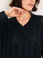 FatFace Maeve Dark Navy Cable Knitted Sparkle Jumper - Image 4 of 7