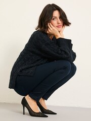 FatFace Maeve Dark Navy Cable Knitted Sparkle Jumper - Image 5 of 7