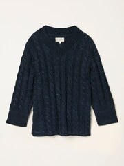 FatFace Maeve Dark Navy Cable Knitted Sparkle Jumper - Image 6 of 7