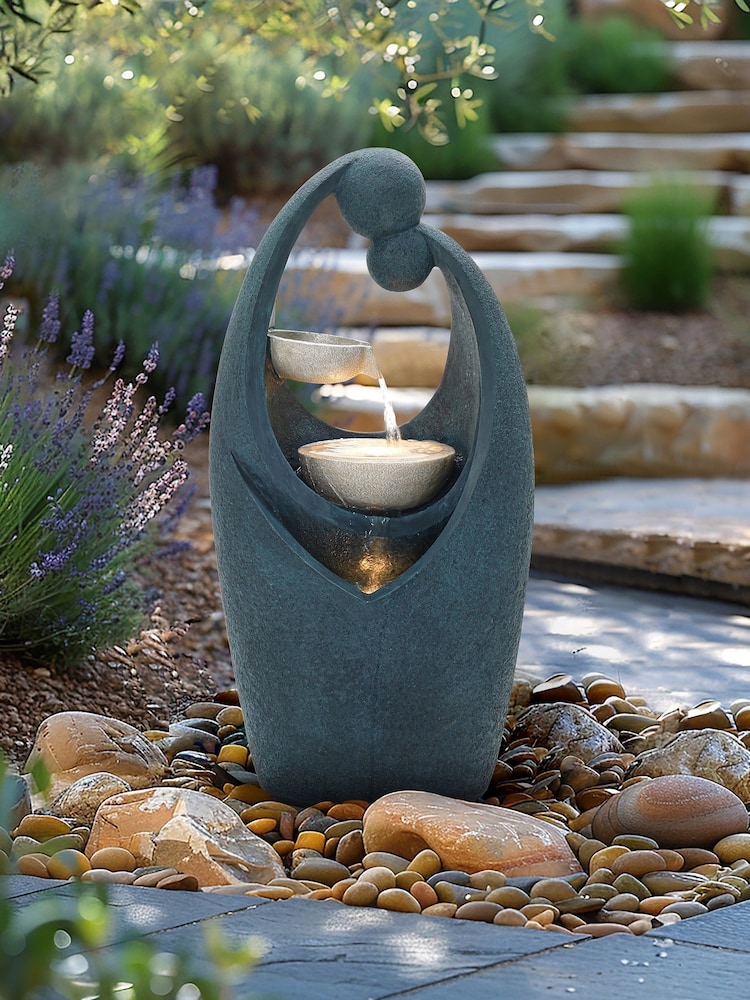 Charles Bentley Dark Blue 2-Tier Cascading Garden Water Feature with Bowls - Image 1 of 6
