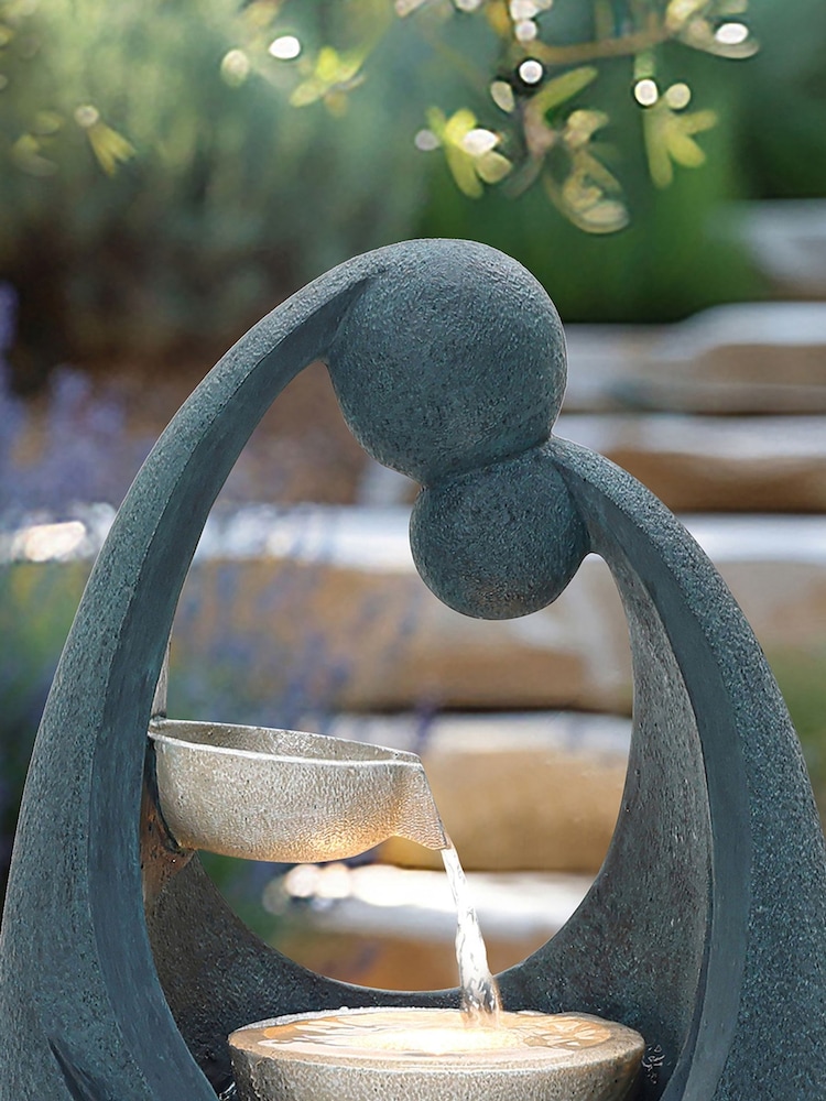 Charles Bentley Dark Blue 2-Tier Cascading Garden Water Feature with Bowls - Image 2 of 6