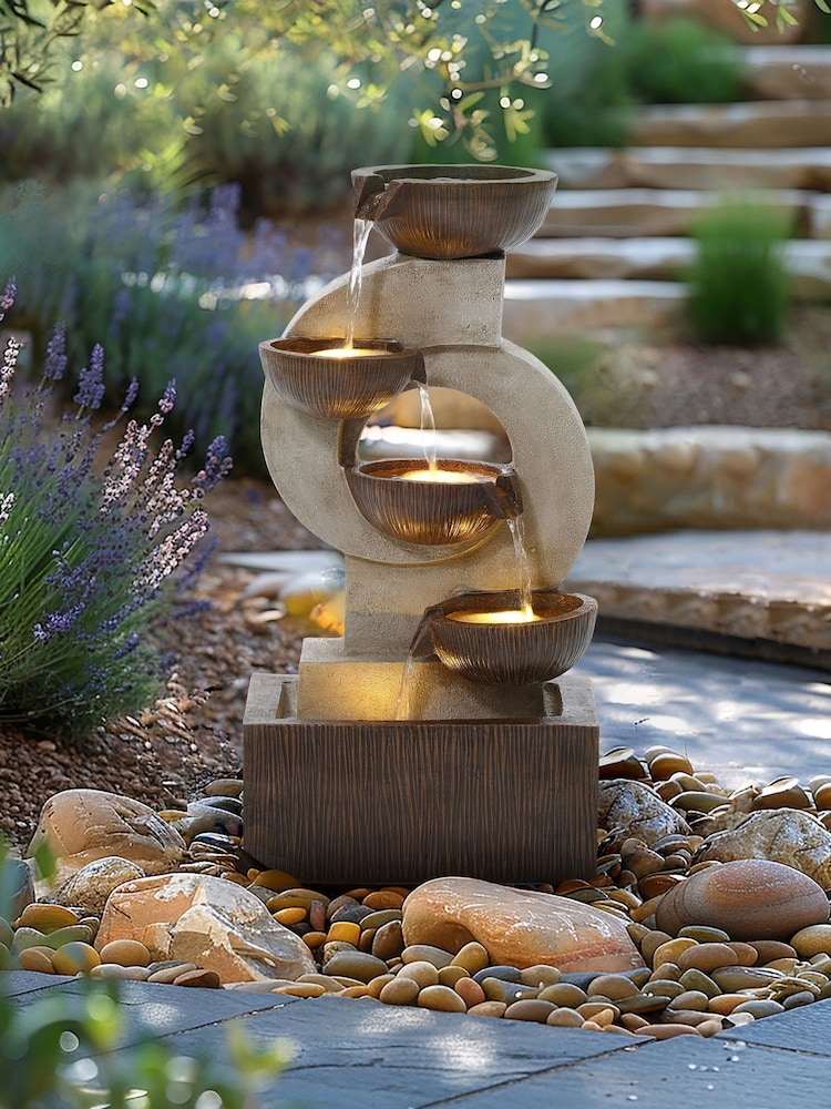 Charles Bentley Stone 4 Tier Cascading Garden Water Feature Bowl - Image 1 of 6