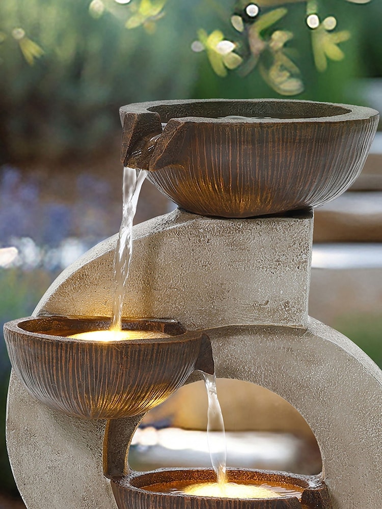 Charles Bentley Stone 4 Tier Cascading Garden Water Feature Bowl - Image 2 of 6