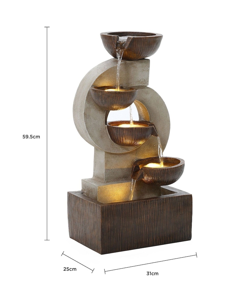 Charles Bentley Stone 4 Tier Cascading Garden Water Feature Bowl - Image 6 of 6