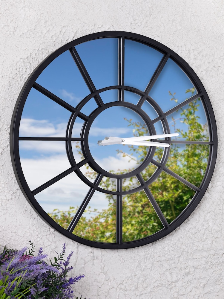 Charles Bentley Black Buttermere Garden Mirrored Wall Clock - Image 1 of 6