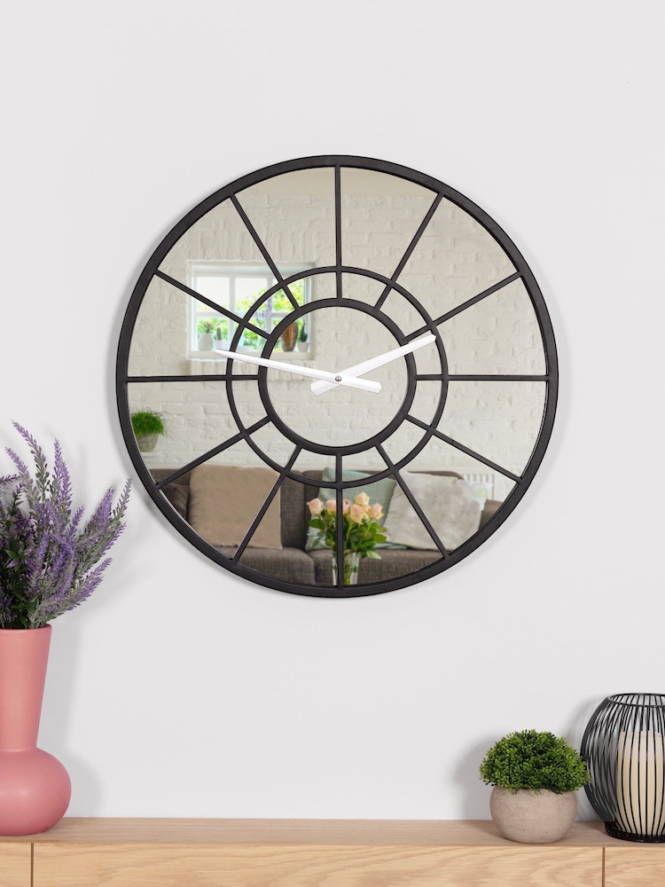 Charles Bentley Black Buttermere Garden Mirrored Wall Clock - Image 2 of 6