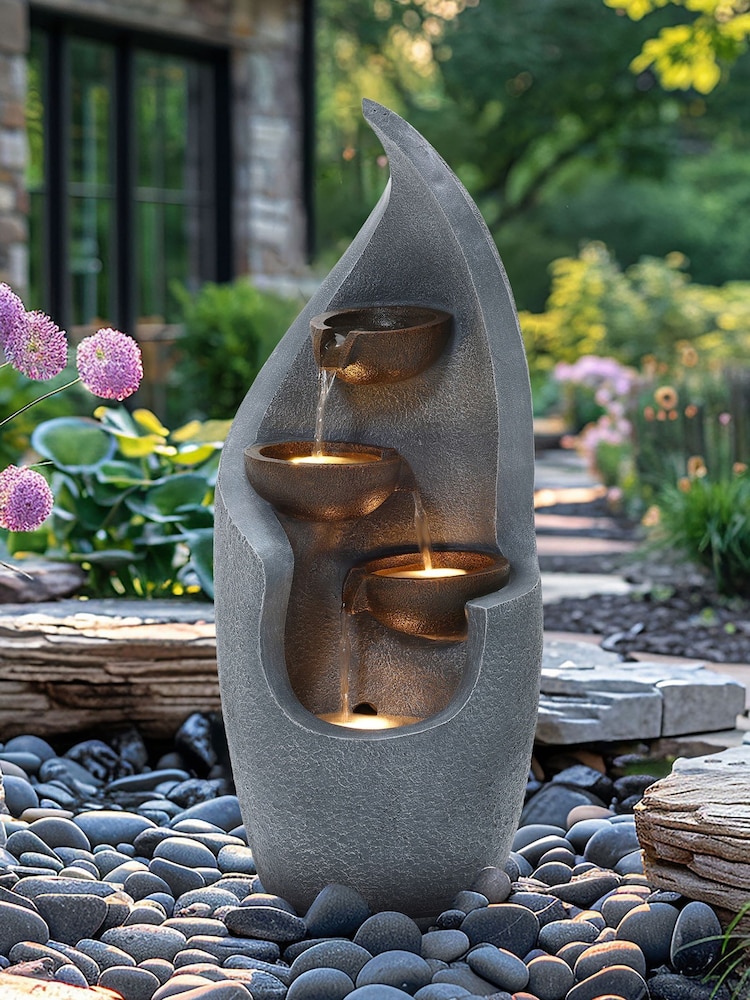 Charles Bentley Grey 3 Tier Cascading Bronze Garden Water Feature Bowl - Image 1 of 6