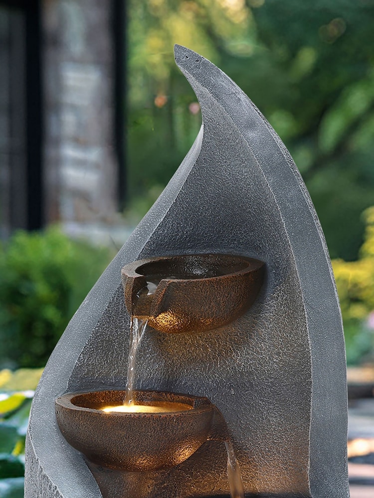 Charles Bentley Grey 3 Tier Cascading Bronze Garden Water Feature Bowl - Image 2 of 6