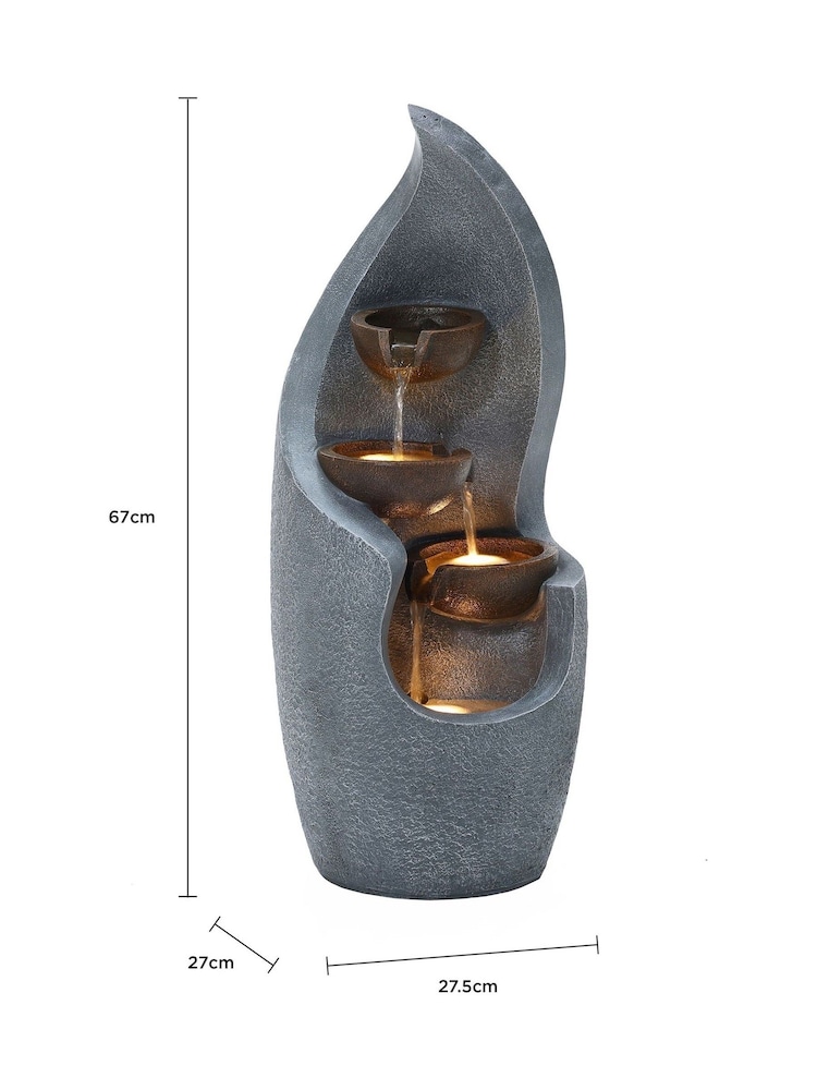 Charles Bentley Grey 3 Tier Cascading Bronze Garden Water Feature Bowl - Image 6 of 6