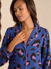 Love & Roses Blue Leopard Print Short Set Button Through Pyjamas - Image 2 of 2