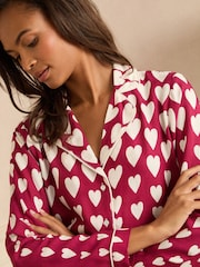 Love & Roses Berry Red and Ivory Heart Print Button Down Pyjamas Set - Image 4 of 5