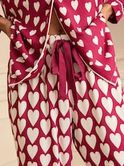 Love & Roses Berry Red and Ivory Heart Print Button Down Pyjamas Set - Image 5 of 5