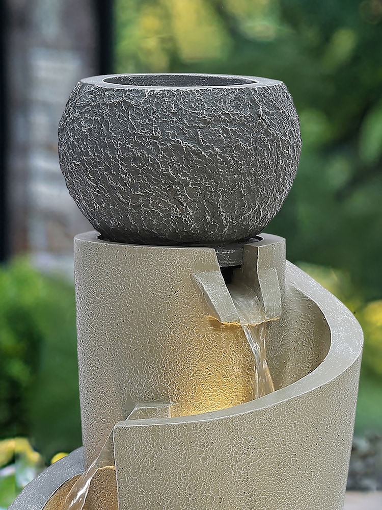 Charles Bentley Grey 3 Tier Cascading Spiral Garden Water Feature - Image 2 of 6