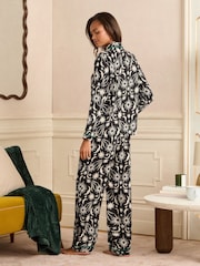 Love & Roses Moon Print Black/White Jersey Button Down Pyjamas Set - Image 4 of 4