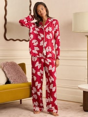 Love & Roses Red and White Bow Print Button Down Pyjamas Set - Image 3 of 5