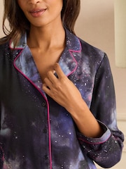 Love & Roses Navy Galaxy Print Jersey Button Down Pyjamas Set - Image 2 of 5