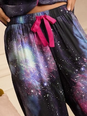 Love & Roses Navy Galaxy Print Jersey Button Down Pyjamas Set - Image 4 of 5