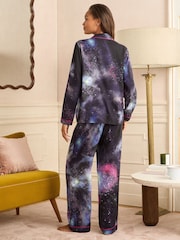 Love & Roses Navy Galaxy Print Jersey Button Down Pyjamas Set - Image 5 of 5