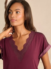 Love & Roses Berry Red Lace Detail Jersey Pyjamas Set - Image 2 of 5