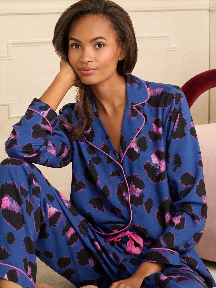 Leopardo azul - Love & Roses Button Down Pyjamas Set - Imagem 1 de 5