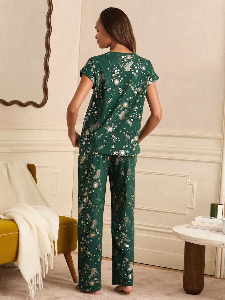 Love & Roses Forest Green Short Sleeve Gold Foil Pyjamas Set - Image 5 of 5