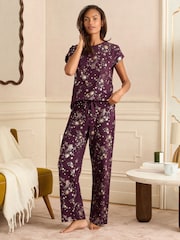 Love & Roses Deep Berry Short Sleeve Gold Foil Pyjamas Set - Image 4 of 5