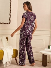 Love & Roses Deep Berry Short Sleeve Gold Foil Pyjamas Set - Image 5 of 5