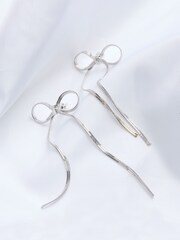 FatFace Silver Tone Bow Drop Earrings - Image 2 of 2