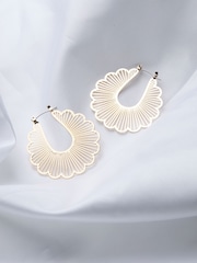 FatFace Gold Tone Scallop Hoop Earrings - Image 2 of 2