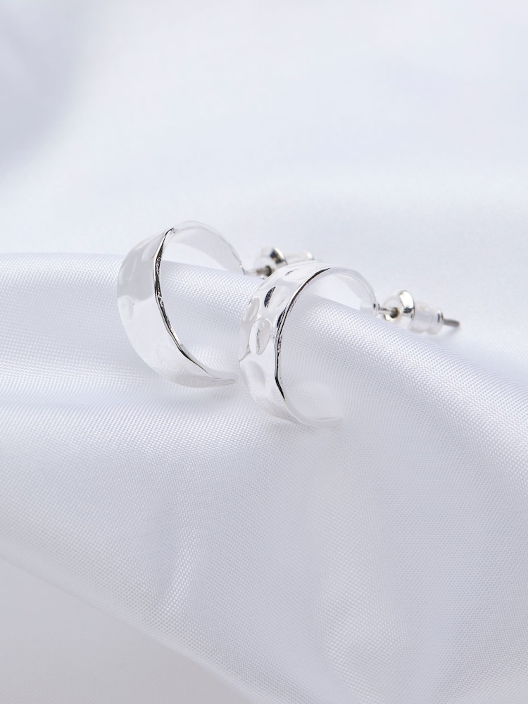 FatFace Silver Tone Hammered Hoop Earrings - Image 2 of 2