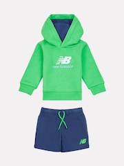 New Balance Green Kids 100% Cotton Hoodie & Shorts Set - Image 1 of 5