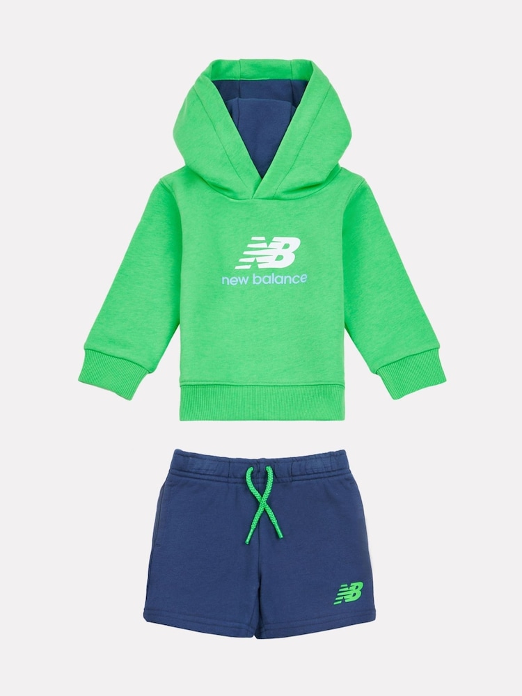 New Balance Green Kids 100% Cotton Hoodie & Shorts Set - Image 1 of 5
