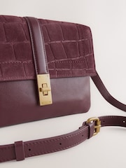 Burgundy Red Leather Croc Effect Cross-Body Bag - Image 3 of 5
