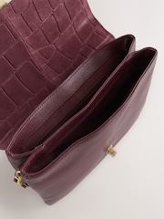 Burgundy Red Leather Croc Effect Cross-Body Bag - Image 6 of 8