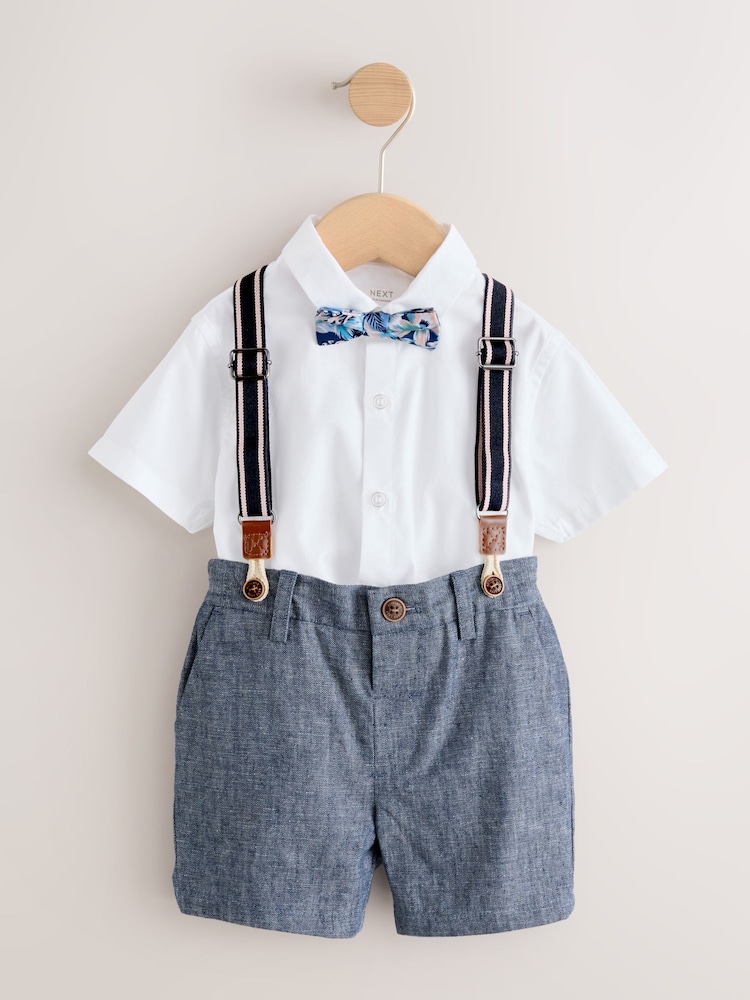 White/Blue Shirt Shorts Braces & Bow Tie Set (3mths-9yrs) - Image 1 of 6 White/Blue Shirt Shorts Braces & Bow Tie Set (3mths-9yrs) - Image 1 of 6