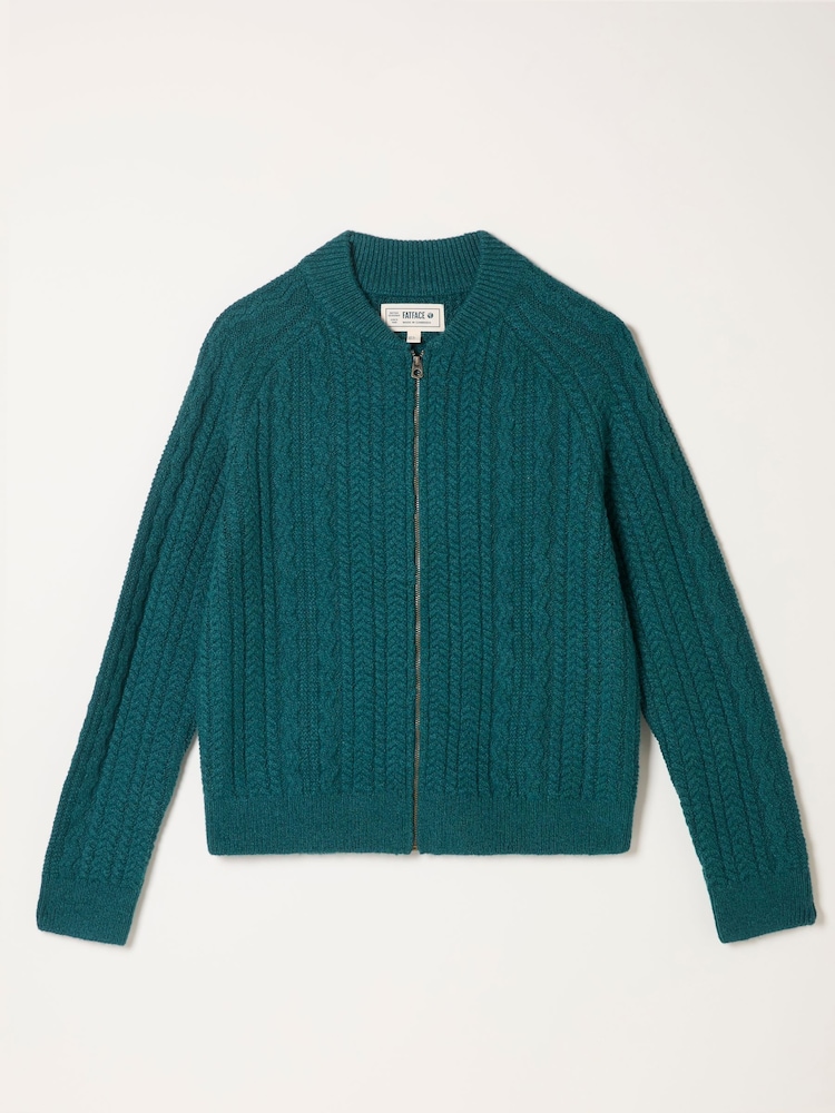 FatFace Loren Dark Teal Blue Knitted Cable Bomber - Image 1 of 1 FatFace Loren Dark Teal Blue Knitted Cable Bomber - Image 1 of 1