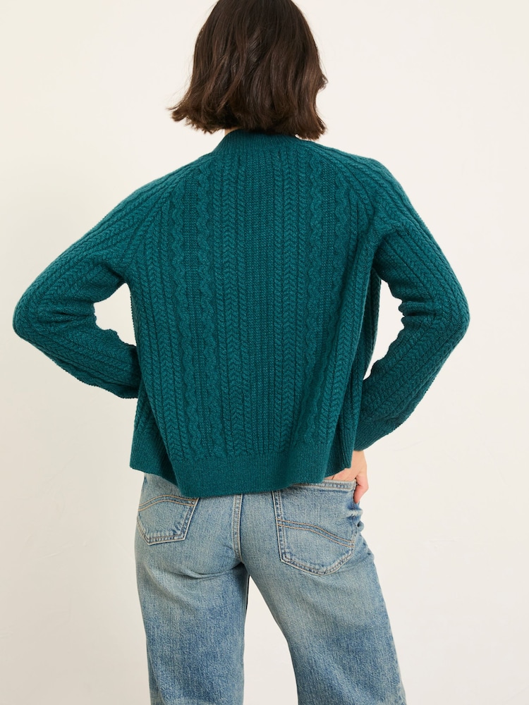Dunkles Petrolblau - FatFace Knitted Cable Bomber - Bild 2 von 6 Dunkles Petrolblau - FatFace Knitted Cable Bomber - Bild 2 von 6
