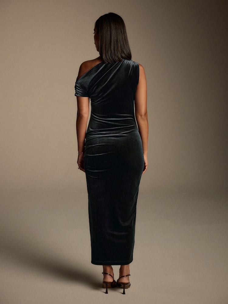 Buy Black Velvet Off Shoulder Column Midi Dress from Next USA